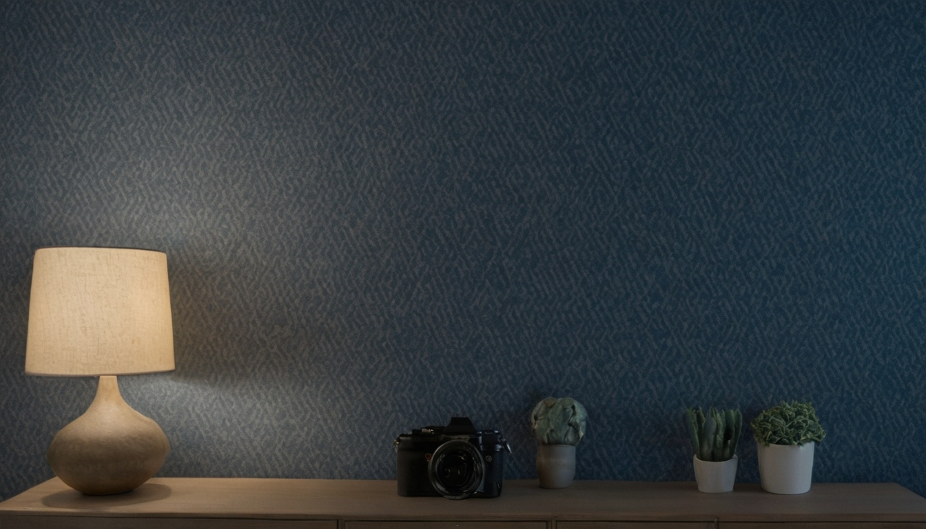 Test Grey-Blue Wallpaper Under LED Light Before Fixing Color Temperature editorial visual